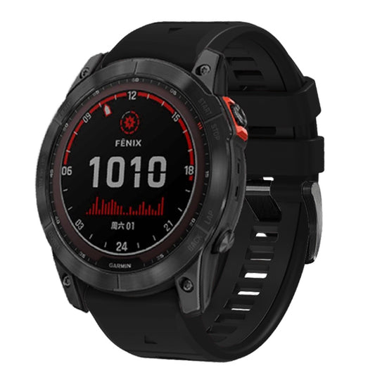 For Garmin Fenix 7X 26mm Solid Color Steel Buckle Silicone Quick Release Watch Band(Black) - Watch Bands by PMC Jewellery | Online Shopping South Africa | PMC Jewellery
