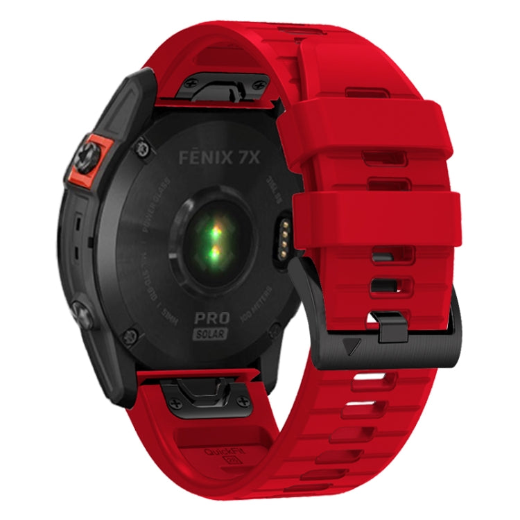 For Garmin Fenix 7X 26mm Solid Color Steel Buckle Silicone Quick Release Watch Band(Red) - Watch Bands by PMC TechLife | Online Shopping South Africa | PMC TechLife