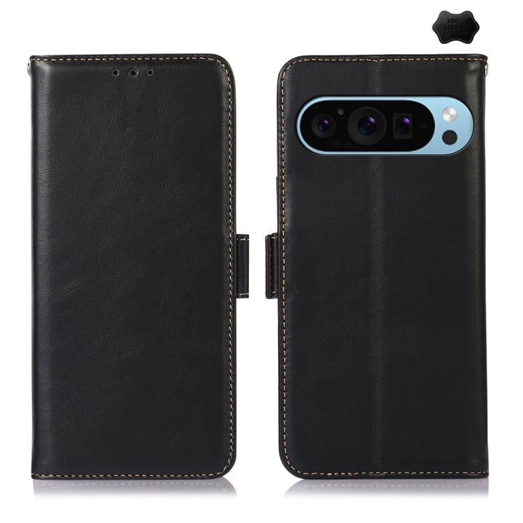 For Google Pixel 9 Crazy Horse Top Layer Cowhide Leather Phone Case(Black) - Google Cases by PMC Jewellery | Online Shopping South Africa | PMC Jewellery | Buy Now Pay Later Mobicred