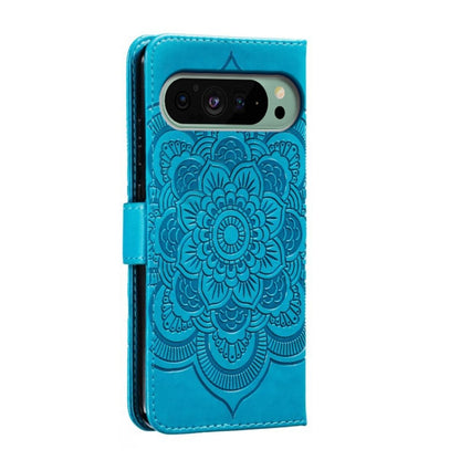 For Google Pixel 9 Sun Mandala Embossing Pattern Phone Leather Case(Blue) - Google Cases by PMC Jewellery | Online Shopping South Africa | PMC Jewellery | Buy Now Pay Later Mobicred