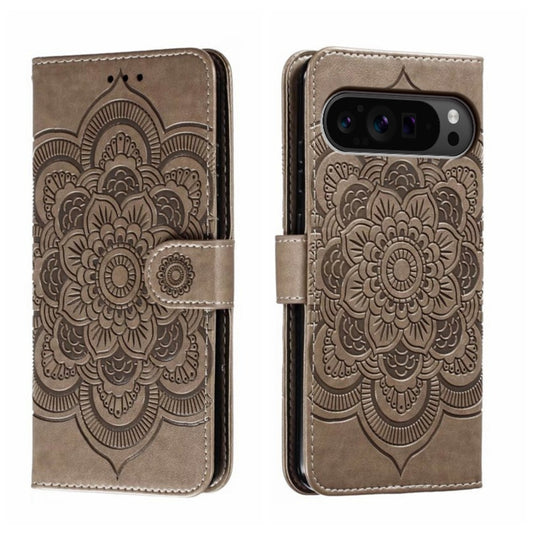 For Google Pixel 9 Pro Sun Mandala Embossing Pattern Phone Leather Case(Grey) - Google Cases by PMC Jewellery | Online Shopping South Africa | PMC Jewellery | Buy Now Pay Later Mobicred