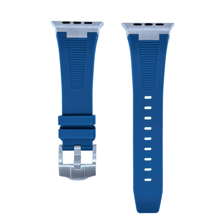 For Apple Watch Series 9 45mm Loners Liquid Silicone Watch Band(Silver Midnight Blue) - Watch Bands by PMC Jewellery | Online Shopping South Africa | PMC Jewellery