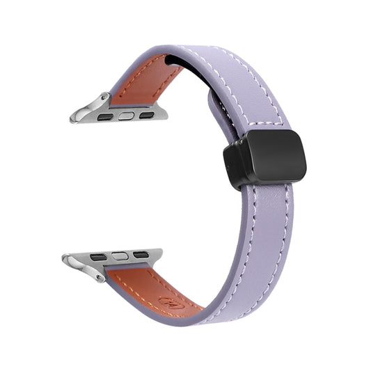 For Apple Watch SE 2023 40mm Slim Magnetic Buckle Genuine Leather Watch Band(Plain Purple) - Watch Bands by PMC Jewellery | Online Shopping South Africa | PMC Jewellery