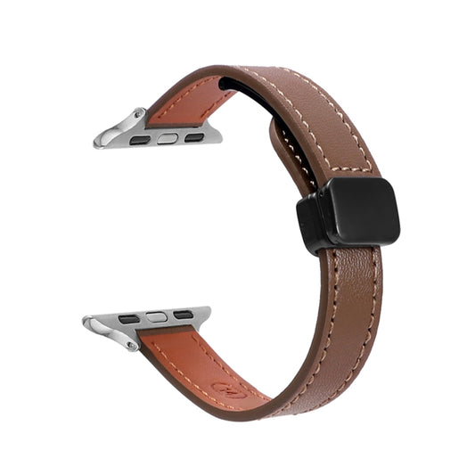 For Apple Watch Ultra 2 49mm Slim Magnetic Buckle Genuine Leather Watch Band(Plain Coffee) - Watch Bands by PMC Jewellery | Online Shopping South Africa | PMC Jewellery