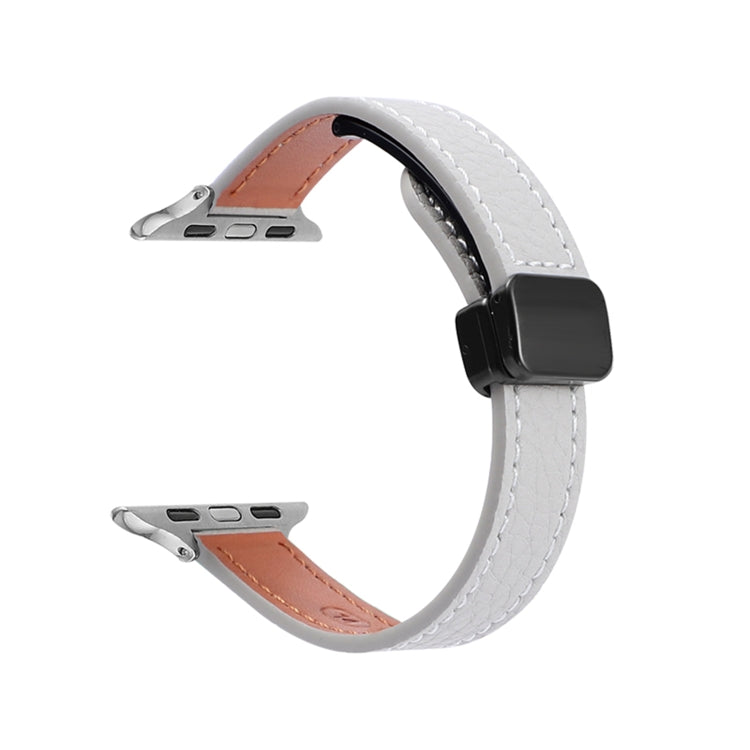 For Apple Watch Series 6 40mm Slim Magnetic Buckle Genuine Leather Watch Band(Litchi Grey) - Watch Bands by PMC Jewellery | Online Shopping South Africa | PMC Jewellery