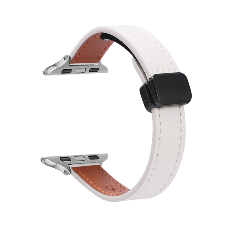 For Apple Watch Series 2 42mm Slim Magnetic Buckle Genuine Leather Watch Band(Plain Beige) - Watch Bands by PMC Jewellery | Online Shopping South Africa | PMC Jewellery