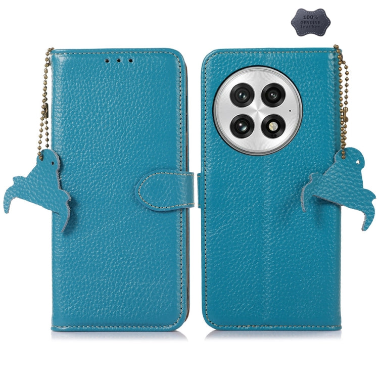For OnePlus 13 Genuine Leather Litchi Texture RFID Leather Phone Case(Blue) - OnePlus Cases by PMC TechLife | Online Shopping South Africa | PMC TechLife | Buy Now Pay Later Mobicred