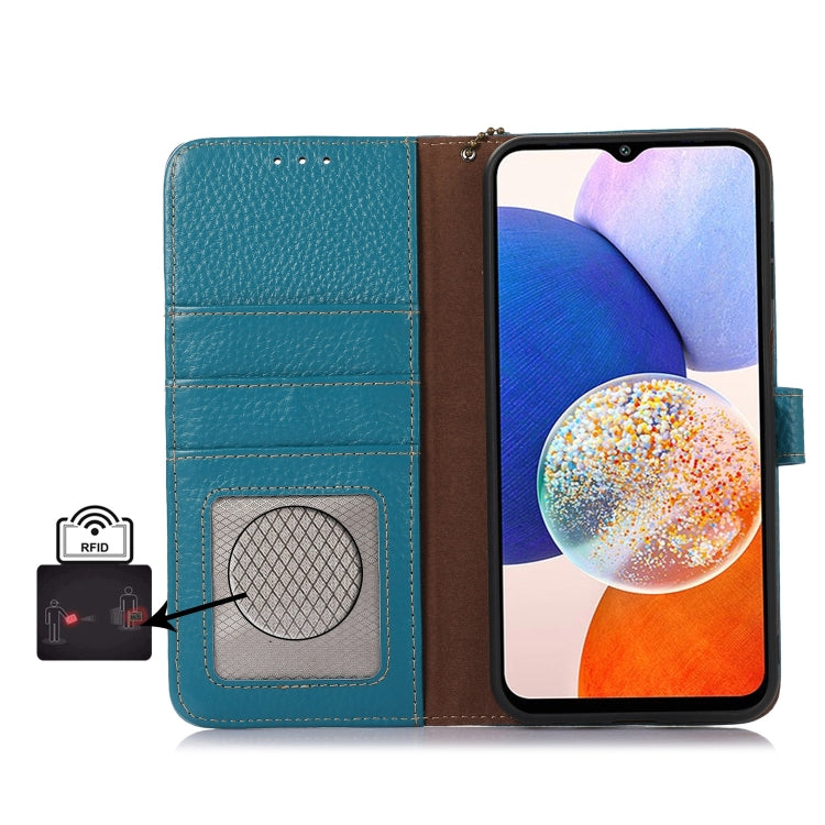 For OnePlus 13 Genuine Leather Litchi Texture RFID Leather Phone Case(Blue) - OnePlus Cases by PMC TechLife | Online Shopping South Africa | PMC TechLife | Buy Now Pay Later Mobicred