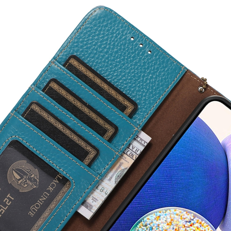 For OnePlus 13 Genuine Leather Litchi Texture RFID Leather Phone Case(Blue) - OnePlus Cases by PMC TechLife | Online Shopping South Africa | PMC TechLife | Buy Now Pay Later Mobicred