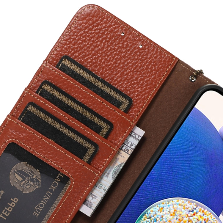 For Google Pixel 9a Genuine Leather Litchi Texture RFID Leather Phone Case(Coffee) - Google Cases by PMC TechLife | Online Shopping South Africa | PMC TechLife | Buy Now Pay Later Mobicred