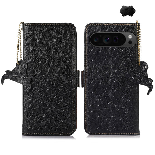 For Google Pixel 9 Pro Ostrich Pattern Genuine Leather RFID Phone Case(Black) - Google Cases by PMC Jewellery | Online Shopping South Africa | PMC Jewellery | Buy Now Pay Later Mobicred