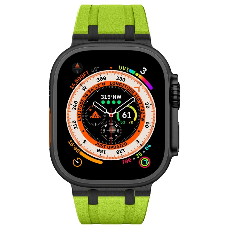 For Apple Watch Ultra 2 49mm Stone Grain Liquid Silicone Watch Band(Black Green) - Watch Bands by PMC Jewellery | Online Shopping South Africa | PMC Jewellery