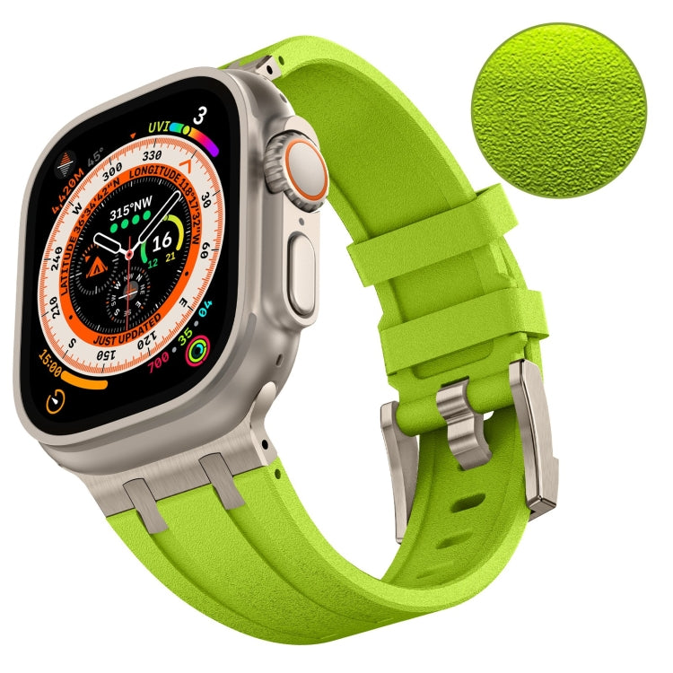 For Apple Watch Ultra 2 49mm Stone Grain Liquid Silicone Watch Band(Titanium Green) - Watch Bands by PMC Jewellery | Online Shopping South Africa | PMC Jewellery