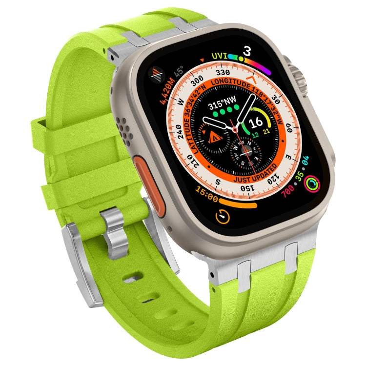 For Apple Watch Ultra 2 49mm Stone Grain Liquid Silicone Watch Band(Silver Green) - Watch Bands by PMC Jewellery | Online Shopping South Africa | PMC Jewellery