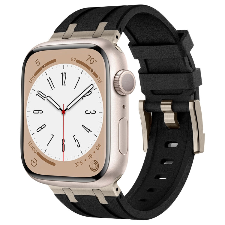 For Apple Watch SE 2022 44mm Stone Grain Liquid Silicone Watch Band(Titanium Black) - Watch Bands by PMC TechLife | Online Shopping South Africa | PMC TechLife