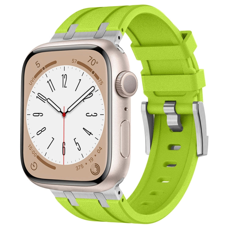 For Apple Watch Series 7 45mm Stone Grain Liquid Silicone Watch Band(Silver Green) - Watch Bands by PMC Jewellery | Online Shopping South Africa | PMC Jewellery