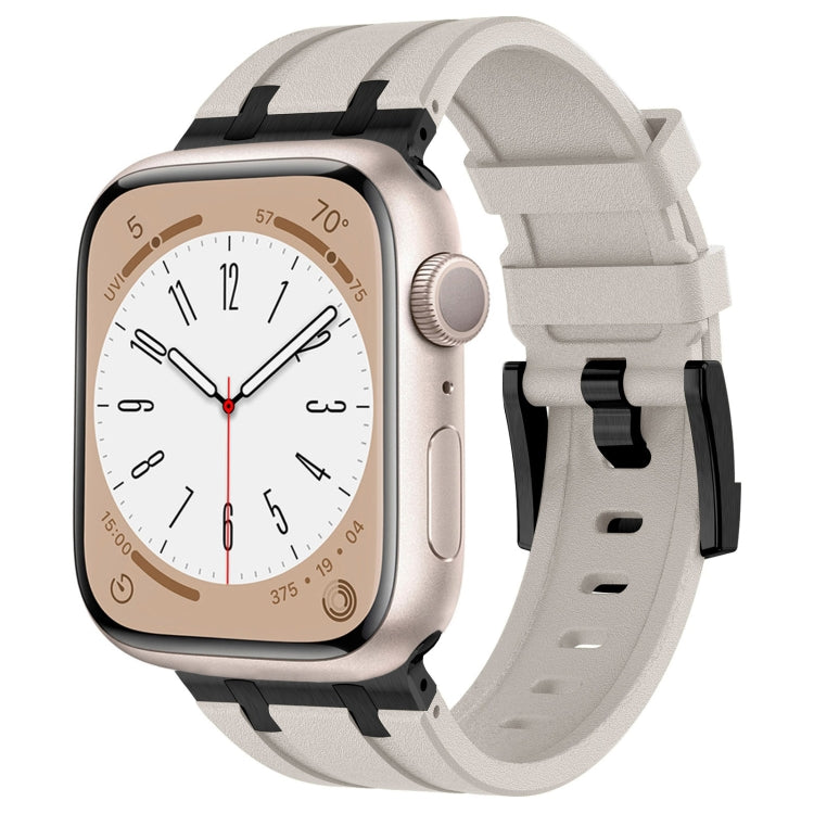 For Apple Watch SE 44mm Stone Grain Liquid Silicone Watch Band(Black Starlight) - Watch Bands by PMC TechLife | Online Shopping South Africa | PMC TechLife