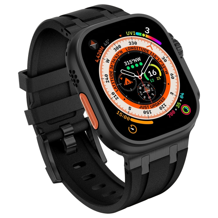 For Apple Watch Series 6 44mm Stone Grain Liquid Silicone Watch Band(Black Black) - Watch Bands by PMC TechLife | Online Shopping South Africa | PMC TechLife