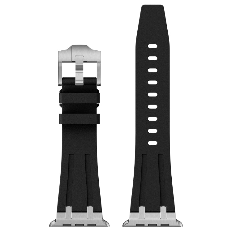 For Apple Watch Series 4 44mm Stone Grain Liquid Silicone Watch Band(Silver Black) - Watch Bands by PMC TechLife | Online Shopping South Africa | PMC TechLife