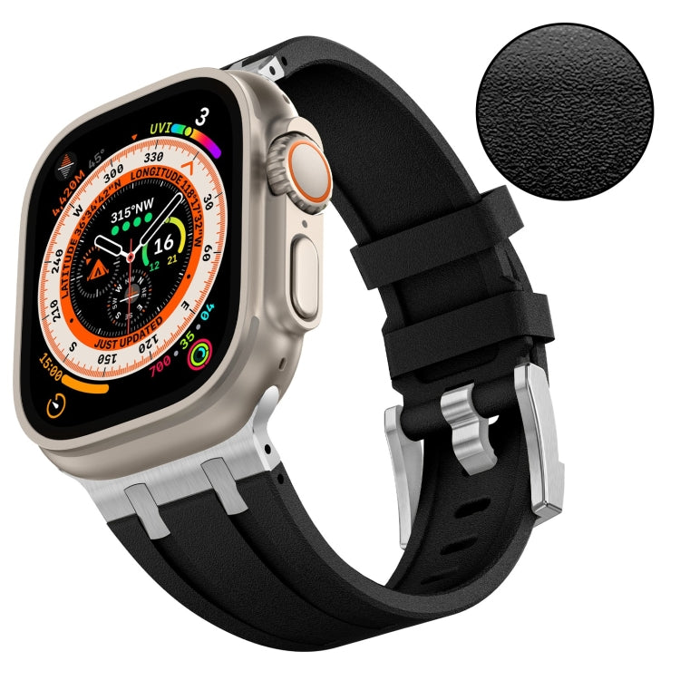 For Apple Watch Series 2 42mm Stone Grain Liquid Silicone Watch Band(Silver Black) - Watch Bands by PMC TechLife | Online Shopping South Africa | PMC TechLife