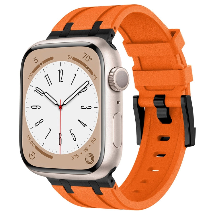 For Apple Watch 42mm Stone Grain Liquid Silicone Watch Band(Black Orange) - Watch Bands by PMC TechLife | Online Shopping South Africa | PMC TechLife