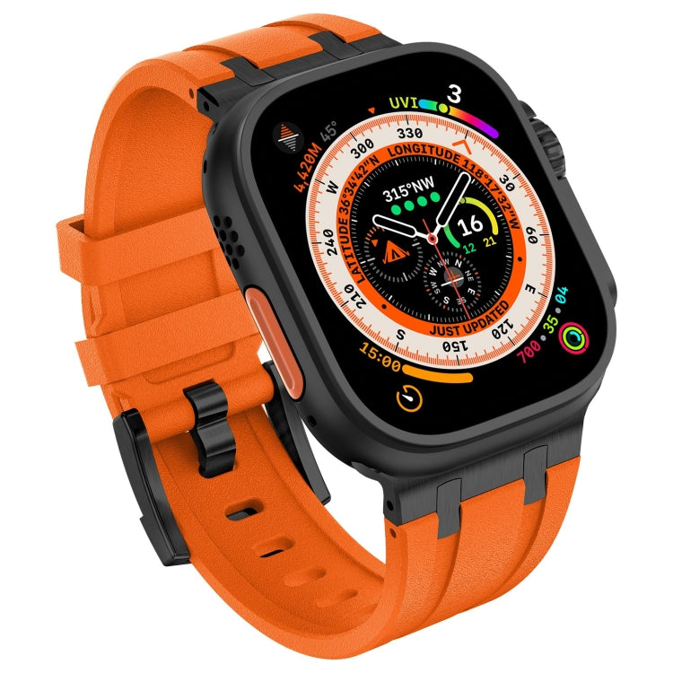 For Apple Watch 42mm Stone Grain Liquid Silicone Watch Band(Black Orange) - Watch Bands by PMC TechLife | Online Shopping South Africa | PMC TechLife