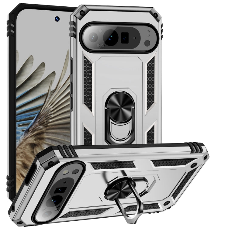 For Google Pixel 9 Pro Shockproof TPU + PC Phone Case with Holder(Silver) - Google Cases by PMC Jewellery | Online Shopping South Africa | PMC Jewellery | Buy Now Pay Later Mobicred