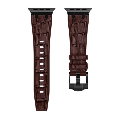 For Apple Watch SE 2023 44mm Crocodile Texture Liquid Silicone Watch Band(Black Dark Brown) - Watch Bands by PMC Jewellery | Online Shopping South Africa | PMC Jewellery