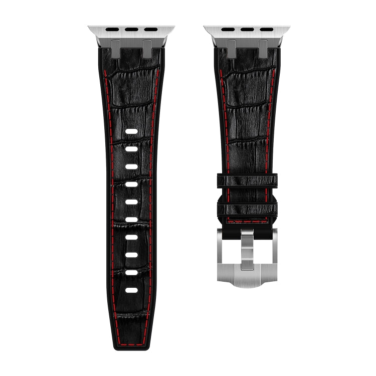 For Apple Watch SE 2023 40mm Crocodile Texture Liquid Silicone Watch Band(Silver Red Black) - Watch Bands by PMC Jewellery | Online Shopping South Africa | PMC Jewellery