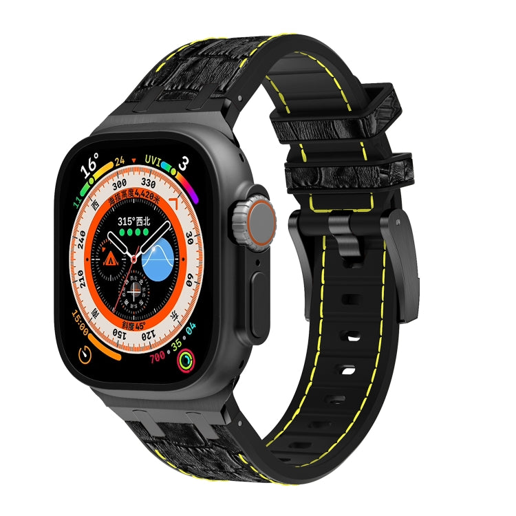 For Apple Watch Ultra 2 49mm Crocodile Texture Liquid Silicone Watch Band(Black Yellow Black) - Watch Bands by PMC Jewellery | Online Shopping South Africa | PMC Jewellery