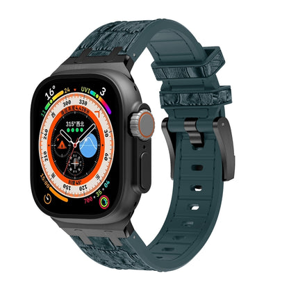 For Apple Watch Ultra 2 49mm Crocodile Texture Liquid Silicone Watch Band(Black Deep Green) - Watch Bands by PMC Jewellery | Online Shopping South Africa | PMC Jewellery