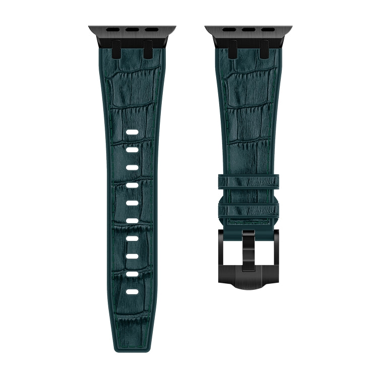 For Apple Watch Ultra 2 49mm Crocodile Texture Liquid Silicone Watch Band(Black Deep Green) - Watch Bands by PMC Jewellery | Online Shopping South Africa | PMC Jewellery