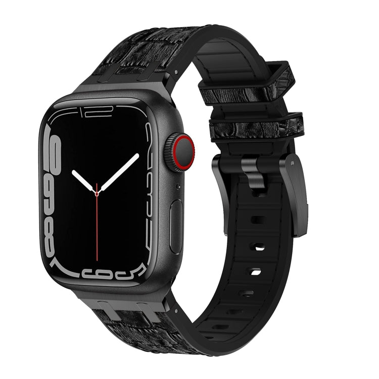 For Apple Watch Series 9 45mm Crocodile Texture Liquid Silicone Watch Band(Black Black) - Watch Bands by PMC TechLife | Online Shopping South Africa | PMC TechLife