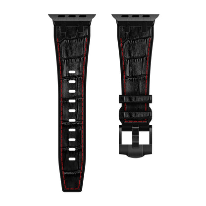 For Apple Watch Series 9 45mm Crocodile Texture Liquid Silicone Watch Band(Black Red Black) - Watch Bands by PMC Jewellery | Online Shopping South Africa | PMC Jewellery