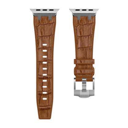 For Apple Watch Series 9 45mm Crocodile Texture Liquid Silicone Watch Band(Silver Yellow Brown) - Watch Bands by PMC Jewellery | Online Shopping South Africa | PMC Jewellery