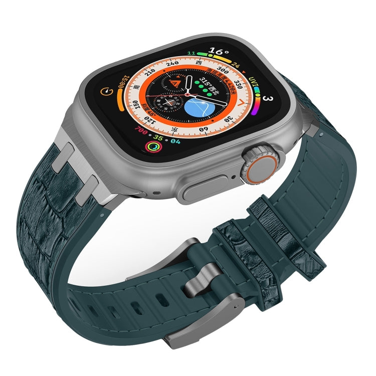 For Apple Watch Series 9 45mm Crocodile Texture Liquid Silicone Watch Band(Silver Deep Green) - Watch Bands by PMC Jewellery | Online Shopping South Africa | PMC Jewellery