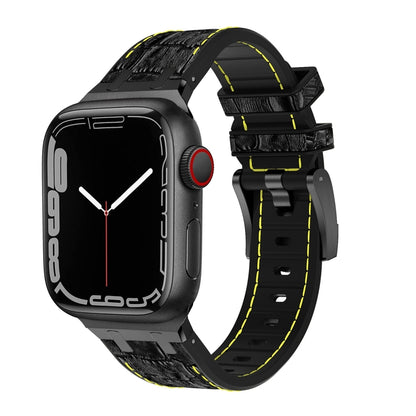 For Apple Watch Series 9 41mm Crocodile Texture Liquid Silicone Watch Band(Black Yellow Black) - Watch Bands by PMC Jewellery | Online Shopping South Africa | PMC Jewellery