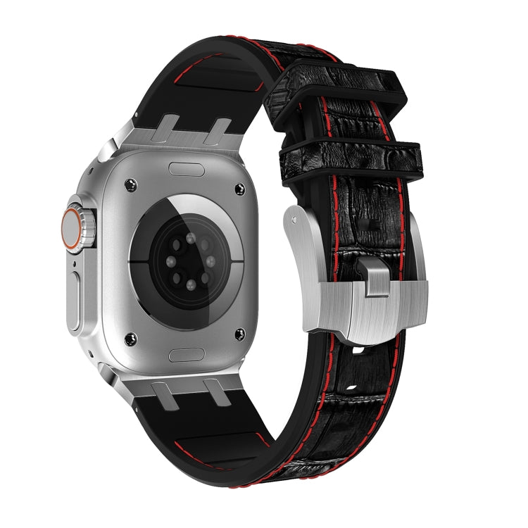 For Apple Watch Ultra 49mm Crocodile Texture Liquid Silicone Watch Band(Silver Red Black) - free shipping - PMC TechLife - Order now!