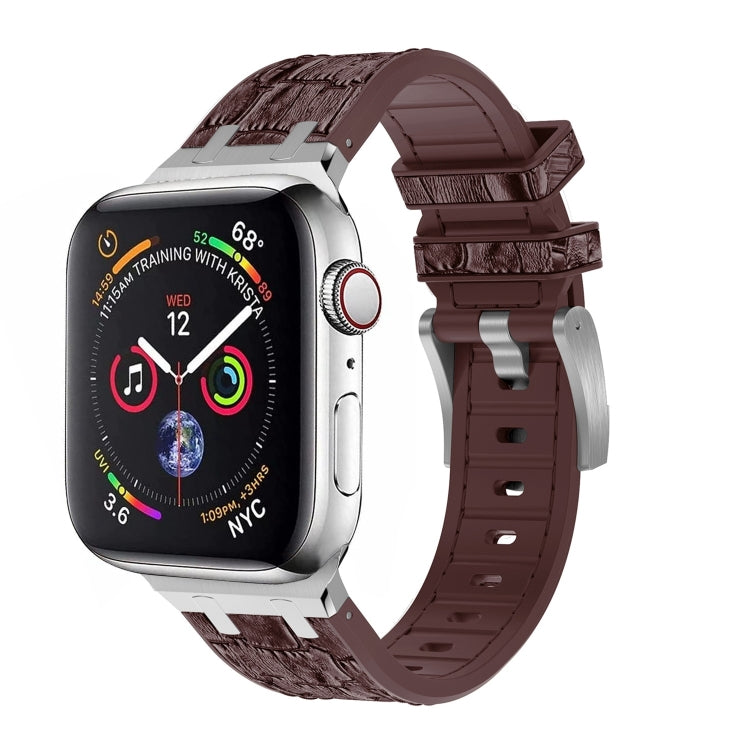 For Apple Watch Series 8 41mm Crocodile Texture Liquid Silicone Watch Band(Silver Dark Brown) - Watch Bands by PMC TechLife | Online Shopping South Africa | PMC TechLife