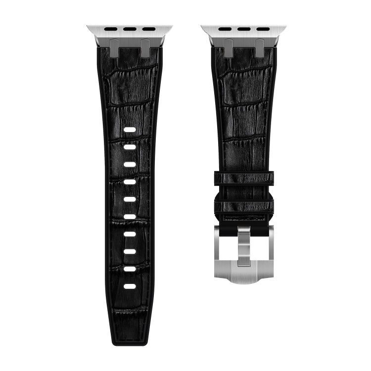 For Apple Watch Series 8 45mm Crocodile Texture Liquid Silicone Watch Band(Silver Black) - Watch Bands by PMC TechLife | Online Shopping South Africa | PMC TechLife