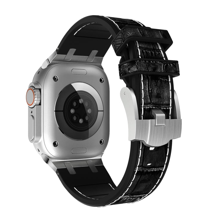 For Apple Watch SE 2022 40mm Crocodile Texture Liquid Silicone Watch Band(Silver White Black) - Watch Bands by PMC TechLife | Online Shopping South Africa | PMC TechLife