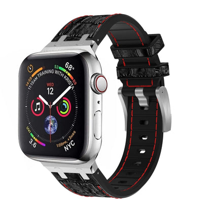 For Apple Watch SE 2022 40mm Crocodile Texture Liquid Silicone Watch Band(Silver Red Black) - Watch Bands by PMC Jewellery | Online Shopping South Africa | PMC Jewellery