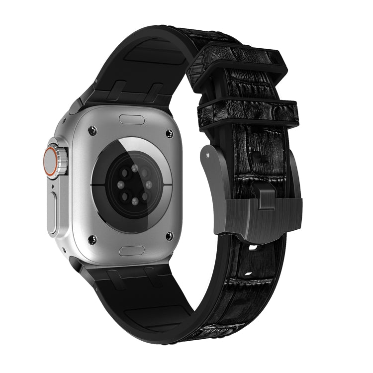 For Apple Watch Series 7 41mm Crocodile Texture Liquid Silicone Watch Band(Black Black) - free shipping - PMC TechLife - Order now!