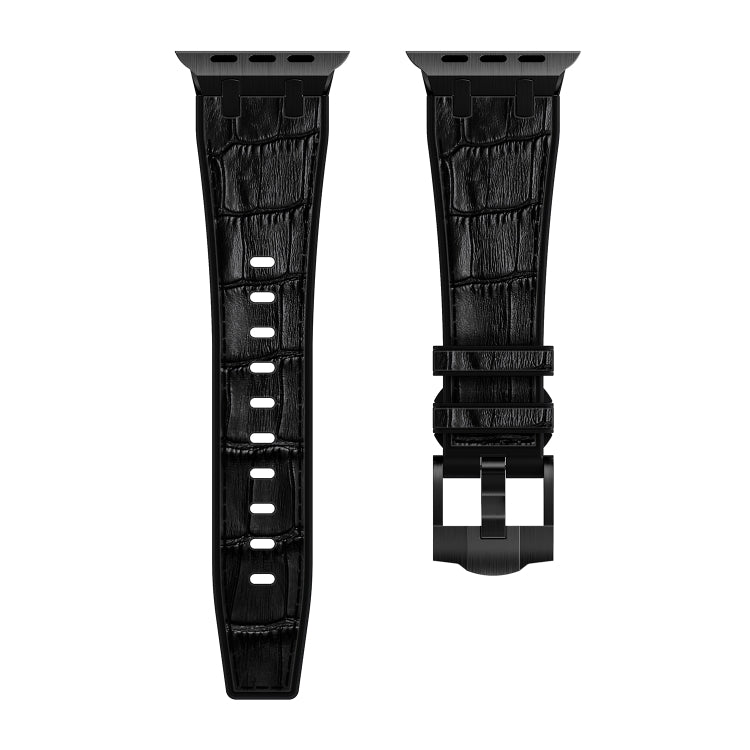 For Apple Watch Series 7 45mm Crocodile Texture Liquid Silicone Watch Band(Black Black) - Watch Bands by PMC TechLife | Online Shopping South Africa | PMC TechLife
