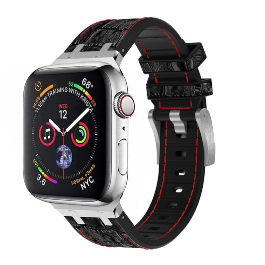 For Apple Watch Series 7 45mm Crocodile Texture Liquid Silicone Watch Band(Silver Red Black) - Watch Bands by PMC Jewellery | Online Shopping South Africa | PMC Jewellery