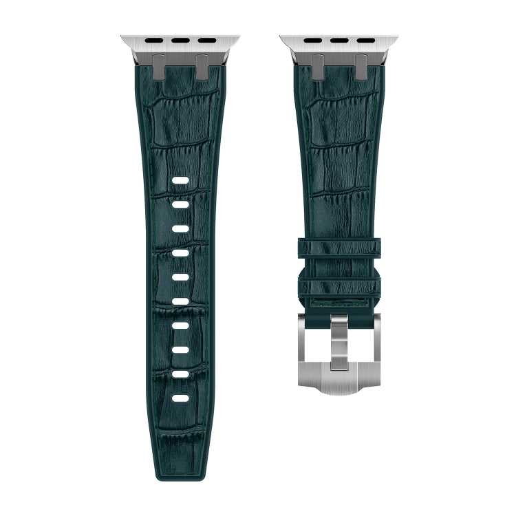 For Apple Watch Series 7 45mm Crocodile Texture Liquid Silicone Watch Band(Silver Deep Green) - Watch Bands by PMC Jewellery | Online Shopping South Africa | PMC Jewellery