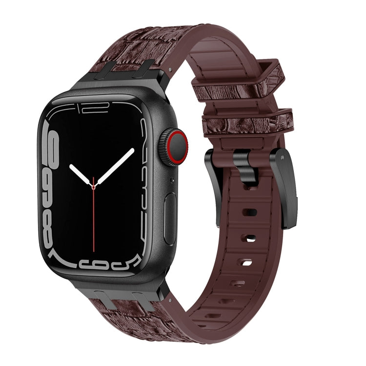 For Apple Watch SE 40mm Crocodile Texture Liquid Silicone Watch Band(Black Dark Brown) - Watch Bands by PMC TechLife | Online Shopping South Africa | PMC TechLife