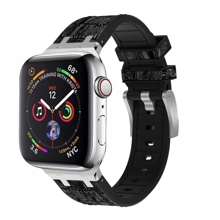 For Apple Watch SE 40mm Crocodile Texture Liquid Silicone Watch Band(Silver Black) - Watch Bands by PMC Jewellery | Online Shopping South Africa | PMC Jewellery