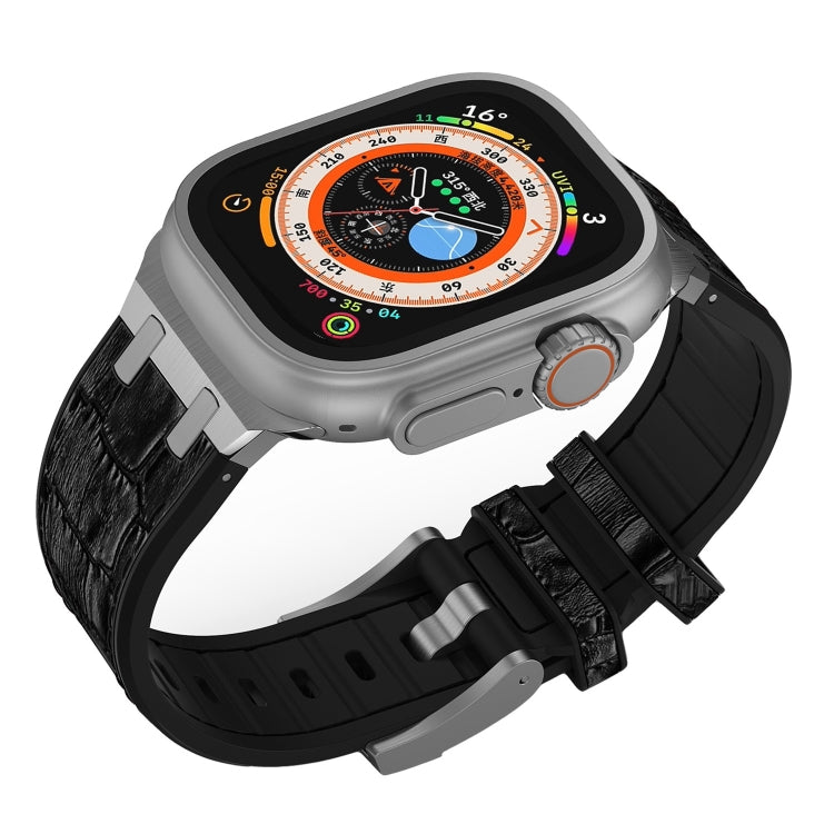 For Apple Watch SE 40mm Crocodile Texture Liquid Silicone Watch Band(Silver Black) - Watch Bands by PMC TechLife | Online Shopping South Africa | PMC TechLife