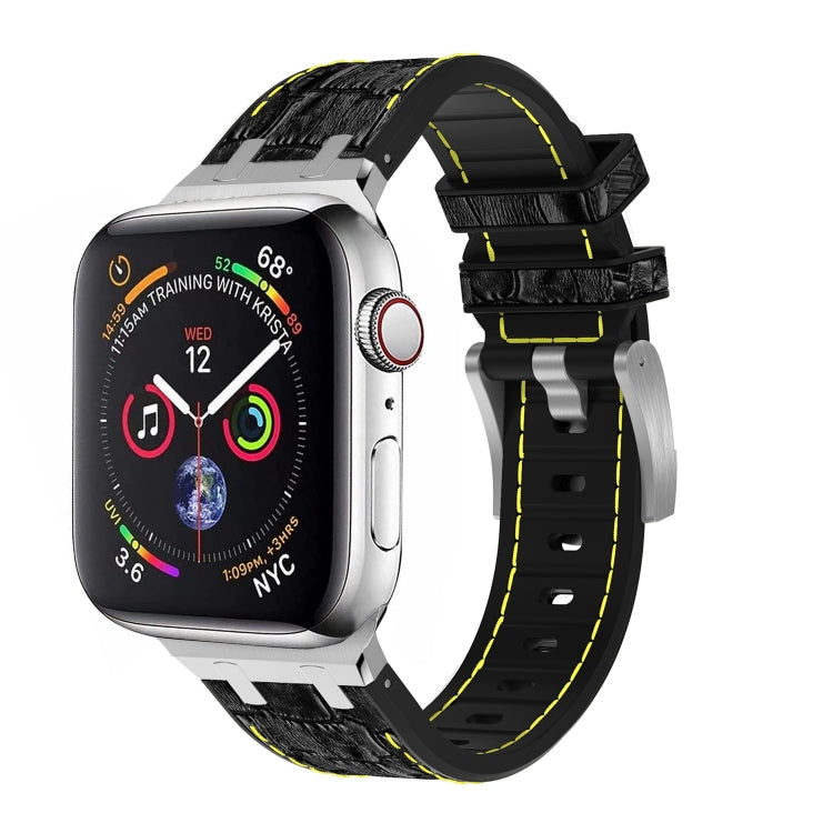 For Apple Watch SE 40mm Crocodile Texture Liquid Silicone Watch Band(Silver Yellow Black) - Watch Bands by PMC TechLife | Online Shopping South Africa | PMC TechLife